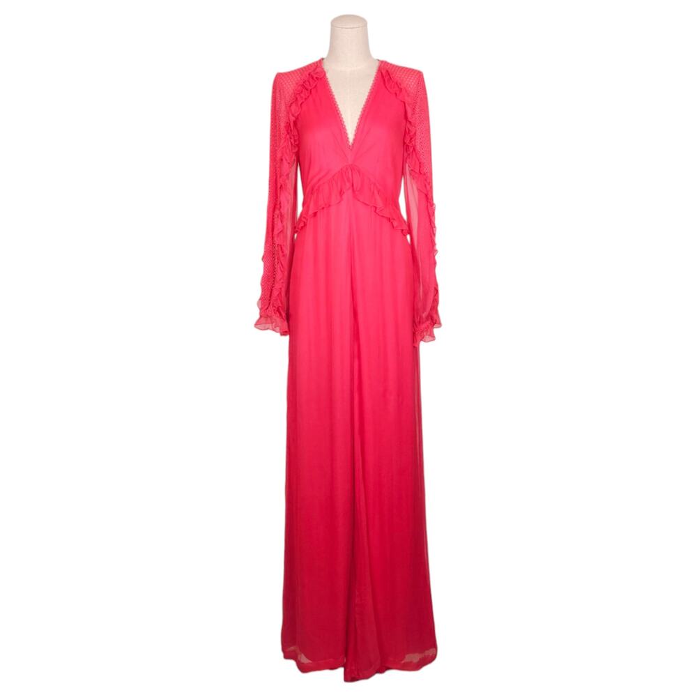 Anthropologie Bl-nk London Wide Leg Jumpsuit Pink Chiffon Sz Small